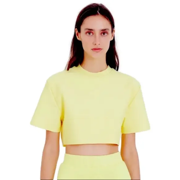 NWT HERVE LEGER Haute Couture YELLOW CROP BANDAGE SHORT SLEEVE TEE TOP SHIRT - Picture 5 of 8